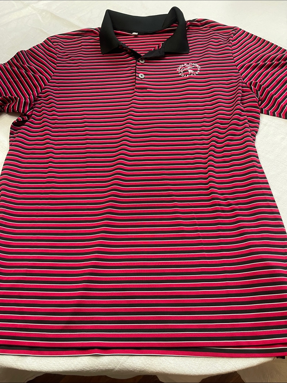 Men's Striped Polo Shirt in Pink and Black with Contrast Collar